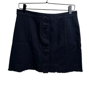 Whiskey Grade Womens Dynomite Denim Skirt Black Distressed Button Fly L New